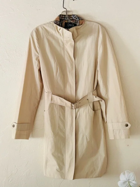 D&G Cream Lightweight Trench Coat Nova Check Lining Large - Picture 7 of 7
